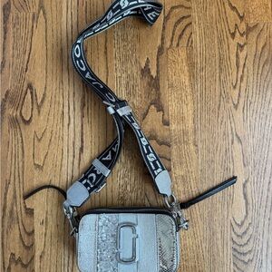 Marc Jacobs Silver Metallic Snapshot Crossbody with Logo Strap